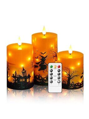 Halloween Flameless Candles with Remote - Orange LED Candles & String Lights